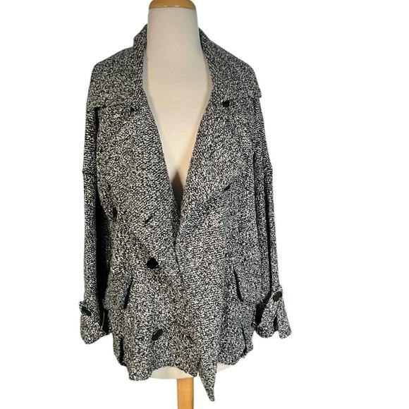Free People Black Tweed Bounce Jacket Size Medium Big Button Slouchy Over Sized - Picture 4 of 13
